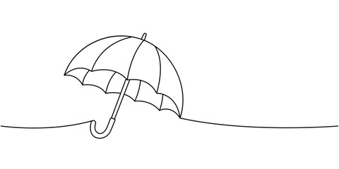 Elegant umbrella outline leaning in one line art style, modern vector parasol for rainy day shelter and stylish decor © Lifeking