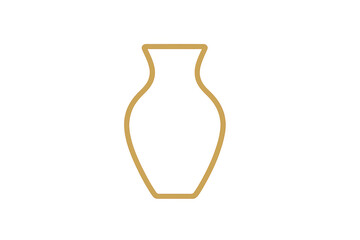 Yellow outline vase icon creating minimalist design element, simple pottery container silhouette on transparent background
