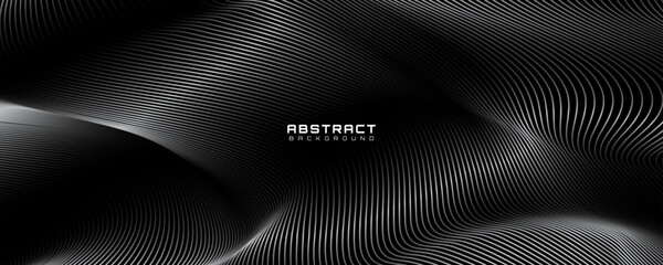 3D silver lines techno abstract background overlap layer on dark space with waves effect decoration. Modern graphic design element stripes style concept for web, poster, flyer, card, or brochure cover