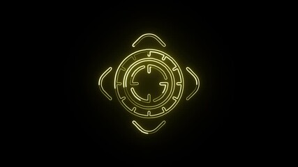 Glowing neon line targeting icon with pulse animation. Aim & focus icon animation HD video isolated on black background