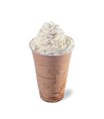 Chocolate shake with whipped cream on white 