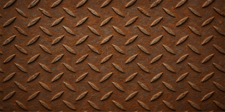 Seamless rusty diamond plate metal texture for industrial floor or construction surface