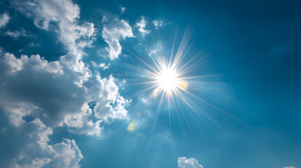Radiant midday sunburst in a clear blue sky