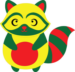 Playful Raccoon  A charming, vibrantly colored illustration of a cute raccoon with endearing features, perfect for adding a touch of whimsy and delight.