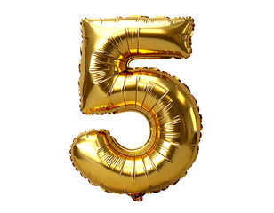 Metallic Gold Number '5' Mylar Balloon – PNG Transparent Background