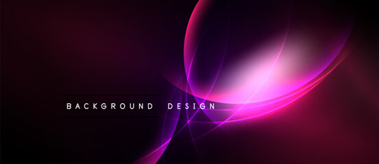 Abstract design features flowing curves, vibrant pinks, purples against dark backdrop. Modern aesthetic, suitable background element.
