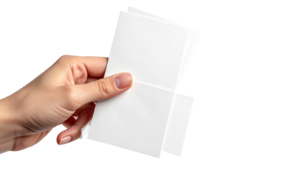Clean white cards held by a hand for invitations, greetings, marketing, or branding mockups, offering a versatile blank canvas for design inspiration and message creation