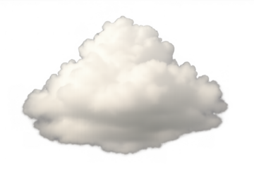 Fluffy white cumulus cloud floating, showing a soft texture and vapor atmosphere on a transparent background