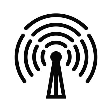 Abstract symbol of a broadcast tower emitting radio waves, isolated on