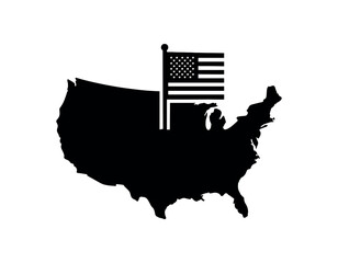 map silhouette with flag flat black solid vector illustration isolated on white background