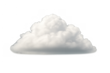 White fluffy cumulus cloud against transparent background, floating element for weather forecast or sky composition