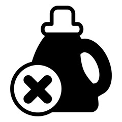 Bottle of machine oil ban solid icon, oils concept. Vector graphics. Oil container with close button, forbidden item sign on white background, style icon mobile or web design.