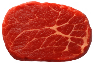 Fresh raw beef steak cut for cooking, showing marbling and rich red color, high in protein, on a transparent background