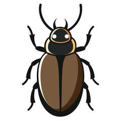 Stylized illustration of a brown beetle with black legs and antennae