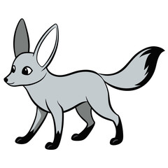 Cute cartoon fennec fox walking with big ears and bushy tail