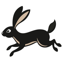 Stylized black rabbit or hare running with long ears and a bushy tail