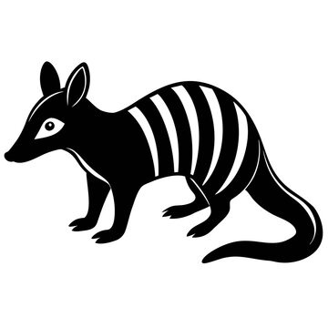 Stylized black and white illustration of a numbat animal