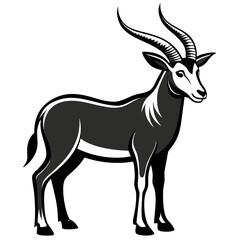 Stylized illustration of a black and white antelope with large curved horns
