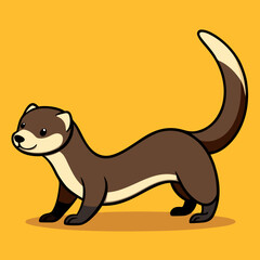 Cute cartoon illustration of a brown ferret with a long tail