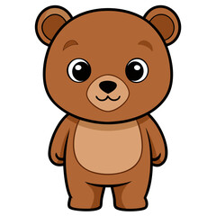 Cute cartoon brown bear standing with big eyes and a smile