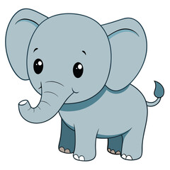 Cute cartoon baby elephant with big ears and friendly eyes