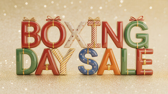 Boxing day sale text with gifts and lights