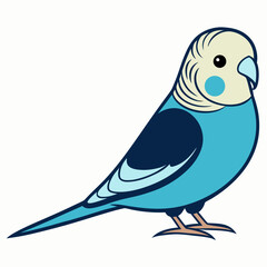 Cute blue budgie bird illustration on white background