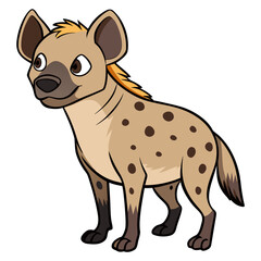 Cute cartoon hyena standing on a white background
