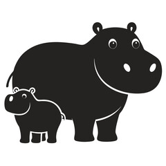 Cute cartoon mother and baby hippopotamus illustration
