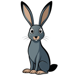 Cute cartoon hare with long ears sitting and looking forward