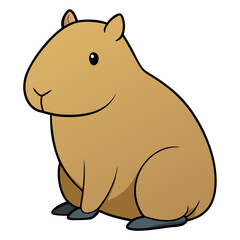 Cute cartoon capybara sitting isolated on white background