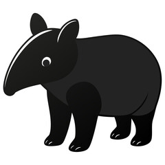 Stylized black tapir with a white stripe on its nose