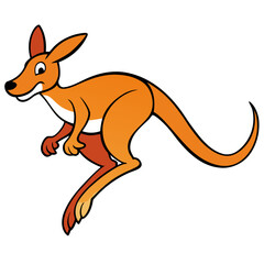 Cute cartoon kangaroo jumping and smiling isolated on white background