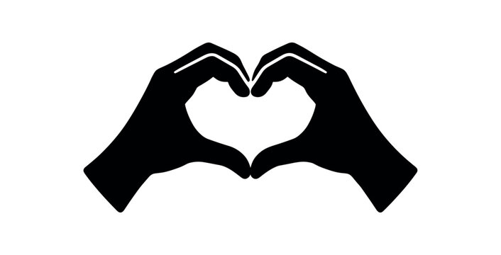people forming heart shape with hands flat black solid vector illustration isolated on white background