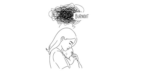 Motherhood Burnout Chaos Scribble Minimalist Line Art Vector