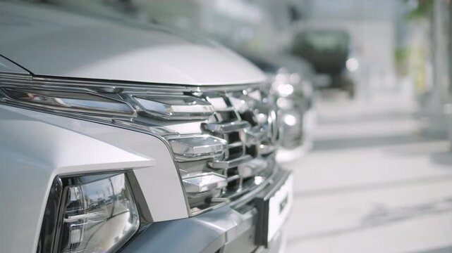 Car buyers exploring vehicles with sales agent assistance at dealership