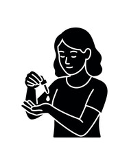 woman applying essential oil to wrists flat black solid vector illustration isolated on white background