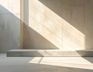 Superficie de cemento suave con sombras geométricas definidas, luz lateral cálida