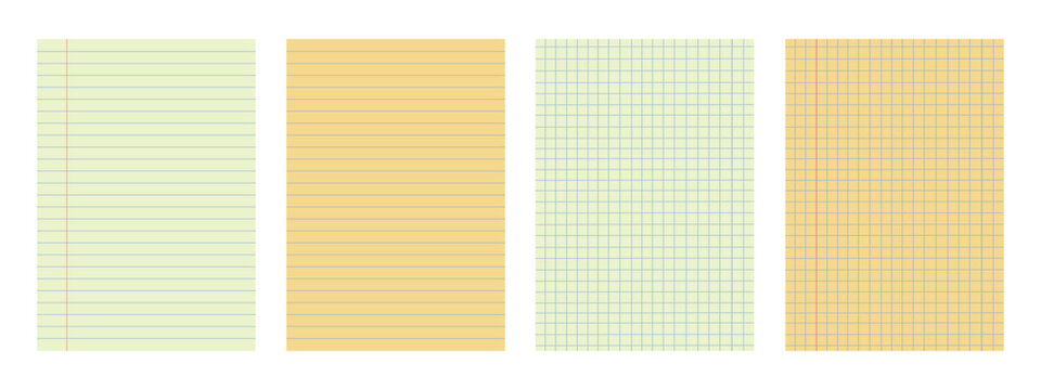 Pages sheets set with lined or grid texture, lined and checkered paper blank