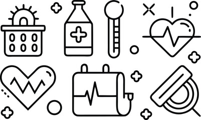 Medical health icons heartbeat thermometer medicine bottle and more vector 59