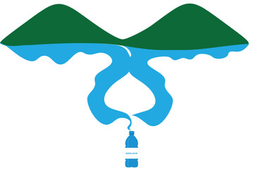 Pure Natural Water Source Flowing from Mountains into Bottle of mineral water. Concept for nature, ecology, clean water, and bottling.