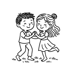 Fototapeta premium handdrawn cute doodle style couple dancing barefoot on grass vector line illustration