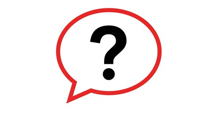 Black question mark inside red speech bubble isolated on white background