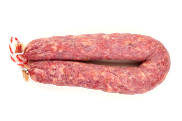 Dry Sausage with String, isolated on white background