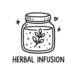handdrawn cute doodle style herbal infusion jar vector line illustration