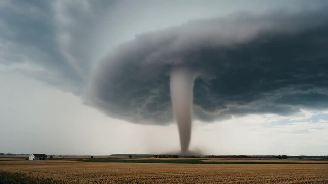 Tornado Funnel Cloud Moving Through Farmland