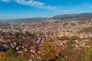 Sarajevo cityscape from above in autumn, Bosnia, the Balkans