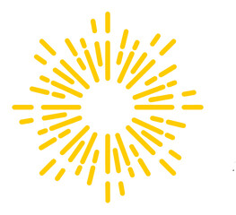 Yellow sun vector illustration with rays, a bright summer nature symbol icon