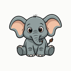 Cute cartoon baby elephant sitting with large ears and big brown eyes animal