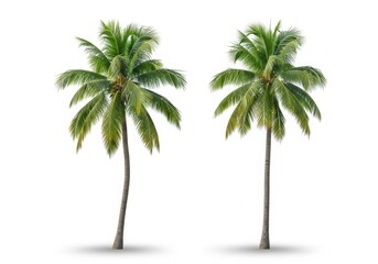 Obraz premium Two tall coconut palm trees isolated on white background